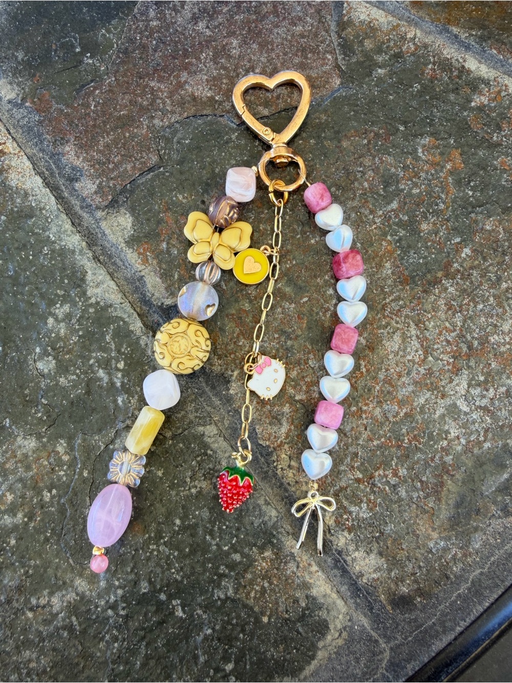 Whimsical Beaded Heart Keychain with Charms